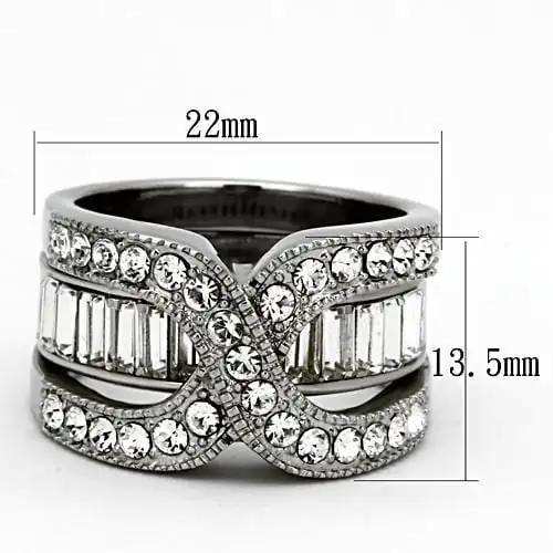TK970 - High polished (no plating) Stainless Steel Ring with Top Grade Crystal in Clear - Alamode - Flyclothing LLC