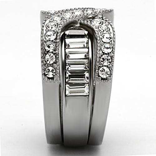 TK970 - High polished (no plating) Stainless Steel Ring with Top Grade Crystal in Clear - Alamode - Flyclothing LLC