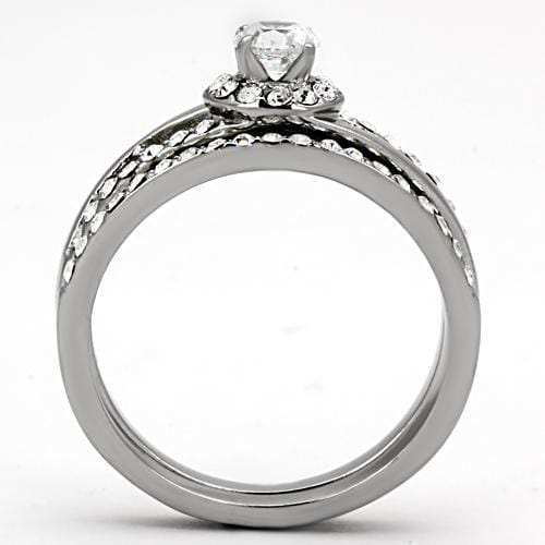 TK971 - High polished (no plating) Stainless Steel Ring with AAA Grade CZ in Clear - Alamode - Flyclothing LLC