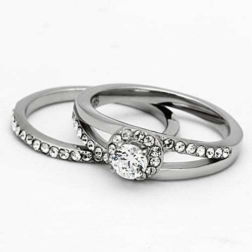 TK971 - High polished (no plating) Stainless Steel Ring with AAA Grade CZ in Clear - Alamode - Flyclothing LLC