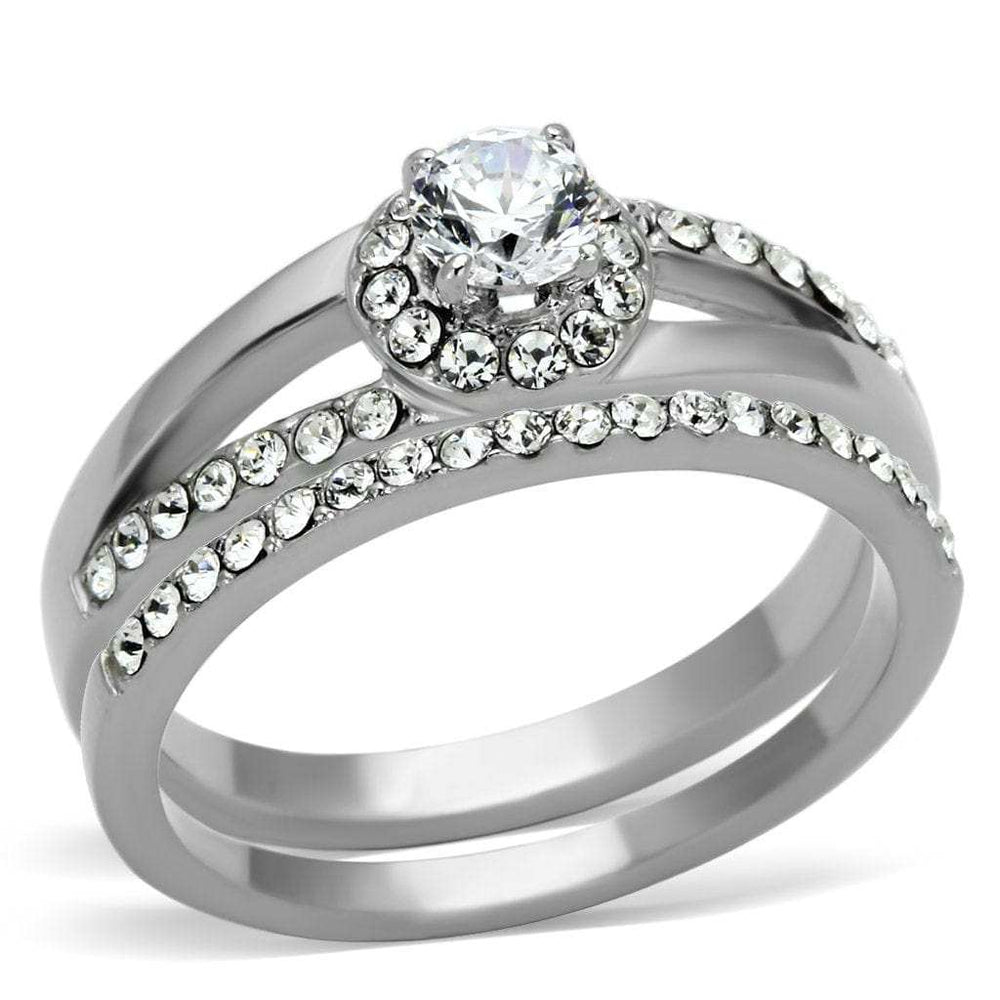 TK971 - High polished (no plating) Stainless Steel Ring with AAA Grade CZ in Clear - Alamode - Flyclothing LLC