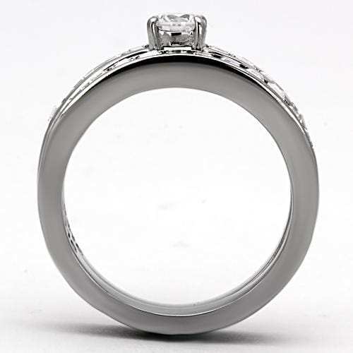 TK972 - High polished (no plating) Stainless Steel Ring with AAA Grade CZ in Clear - Alamode - Flyclothing LLC