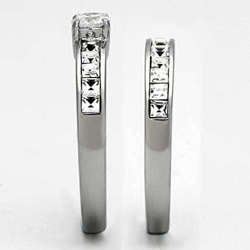 TK972 - High polished (no plating) Stainless Steel Ring with AAA Grade CZ in Clear - Alamode - Flyclothing LLC