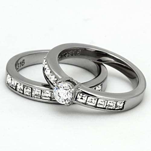 TK972 - High polished (no plating) Stainless Steel Ring with AAA Grade CZ in Clear - Alamode - Flyclothing LLC