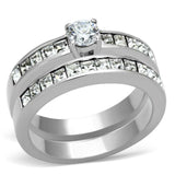 TK972 - High polished (no plating) Stainless Steel Ring with AAA Grade CZ in Clear - Alamode - Flyclothing LLC