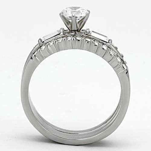 TK973 - High polished (no plating) Stainless Steel Ring with AAA Grade CZ in Clear - Alamode - Flyclothing LLC