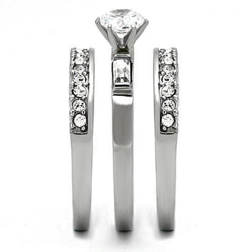 TK973 - High polished (no plating) Stainless Steel Ring with AAA Grade CZ in Clear - Alamode - Flyclothing LLC