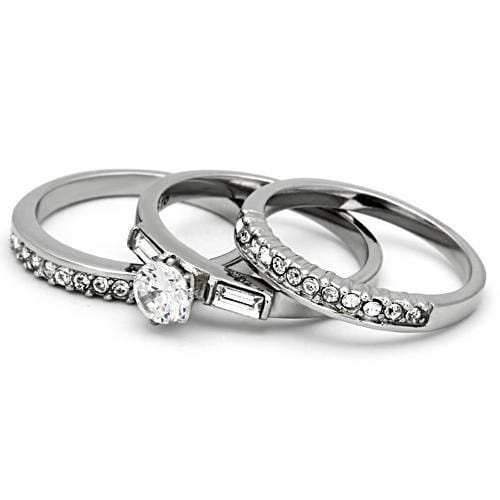 TK973 - High polished (no plating) Stainless Steel Ring with AAA Grade CZ in Clear - Alamode - Flyclothing LLC