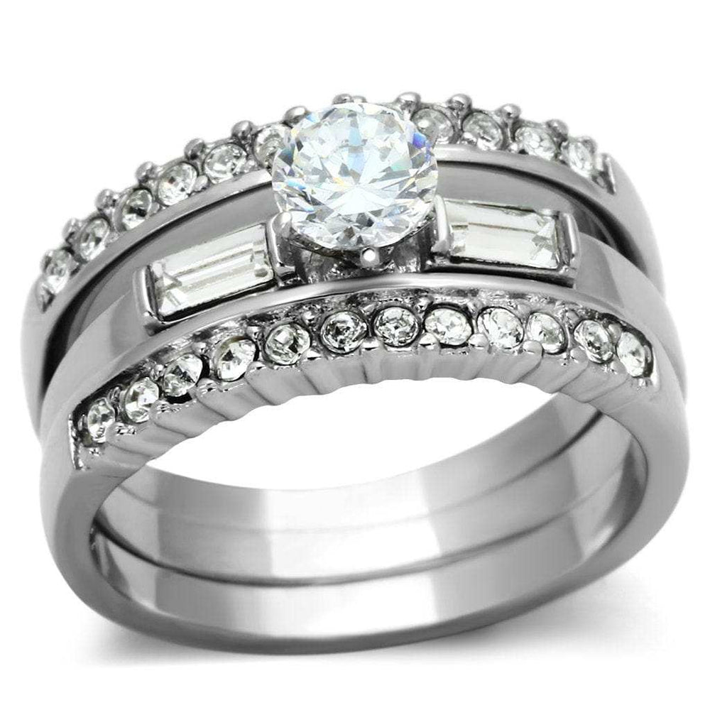 TK973 - High polished (no plating) Stainless Steel Ring with AAA Grade CZ in Clear - Alamode - Flyclothing LLC