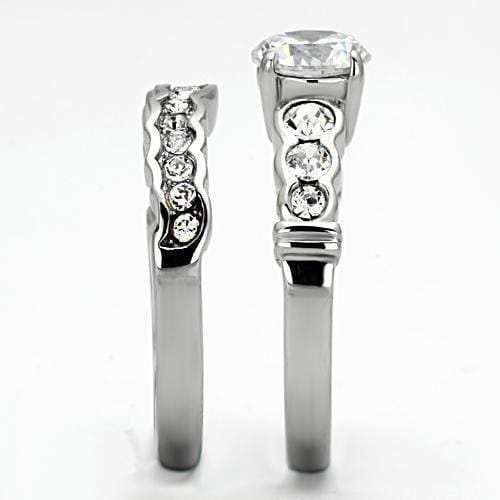 TK974 - High polished (no plating) Stainless Steel Ring with AAA Grade CZ in Clear - Alamode - Flyclothing LLC