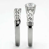 TK974 - High polished (no plating) Stainless Steel Ring with AAA Grade CZ in Clear - Alamode - Flyclothing LLC
