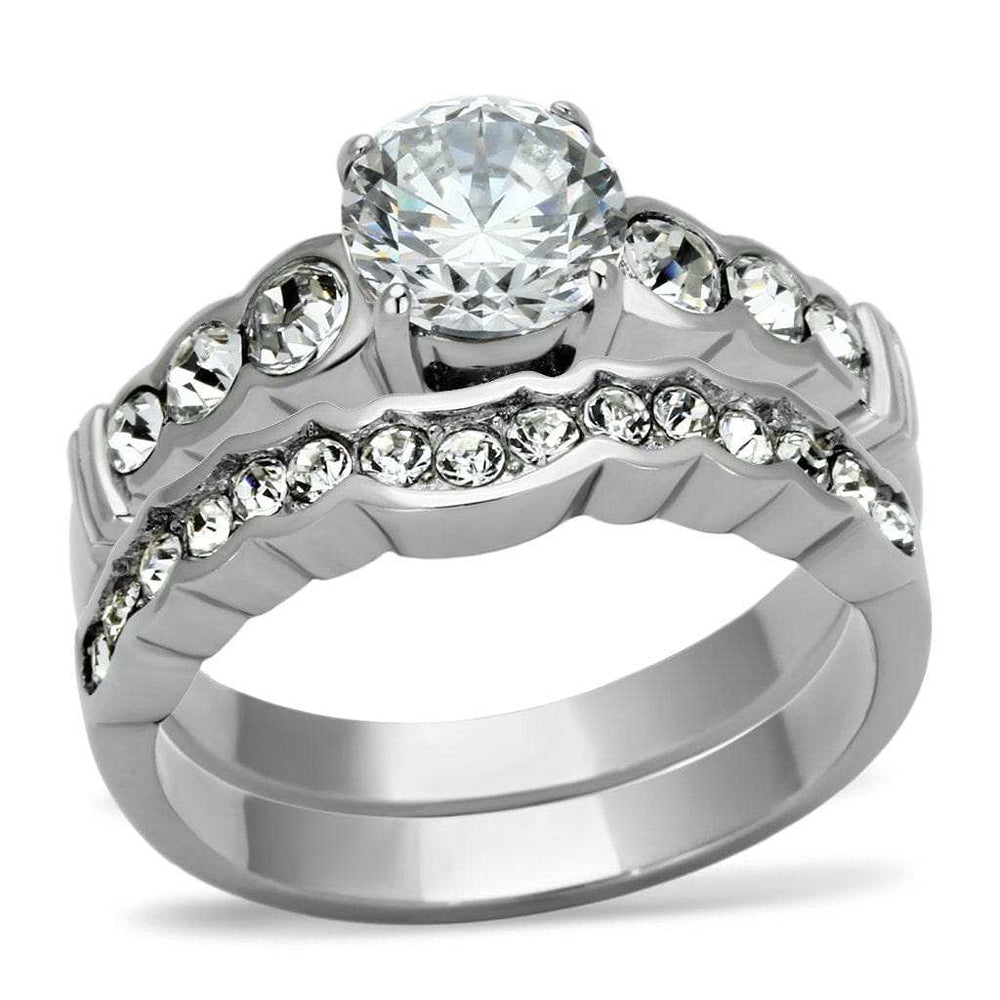 TK974 - High polished (no plating) Stainless Steel Ring with AAA Grade CZ in Clear - Alamode - Flyclothing LLC