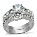 TK974 - High polished (no plating) Stainless Steel Ring with AAA Grade CZ in Clear - Alamode - Flyclothing LLC