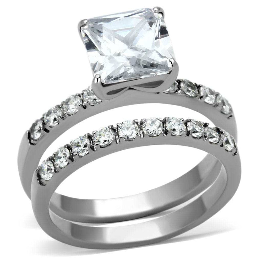 TK975 - High polished (no plating) Stainless Steel Ring with AAA Grade CZ in Clear - Alamode - Flyclothing LLC