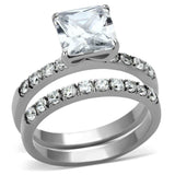 TK975 - High polished (no plating) Stainless Steel Ring with AAA Grade CZ in Clear - Alamode - Flyclothing LLC