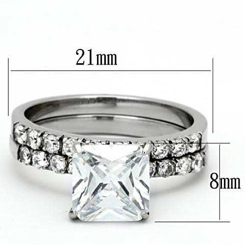 TK975 - High polished (no plating) Stainless Steel Ring with AAA Grade CZ in Clear - Alamode - Flyclothing LLC