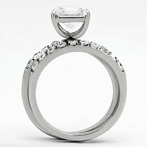 TK975 - High polished (no plating) Stainless Steel Ring with AAA Grade CZ in Clear - Alamode - Flyclothing LLC