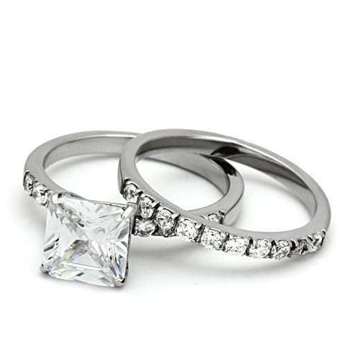 TK975 - High polished (no plating) Stainless Steel Ring with AAA Grade CZ in Clear - Alamode - Flyclothing LLC