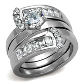 TK976 - High polished (no plating) Stainless Steel Ring with AAA Grade CZ in Clear - Alamode - Flyclothing LLC