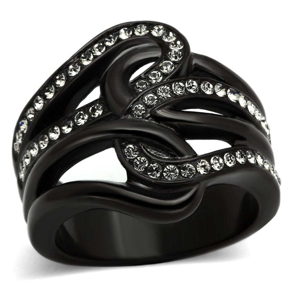 TK978 - IP Black(Ion Plating) Stainless Steel Ring with Top Grade Crystal in Black Diamond - Alamode - Flyclothing LLC