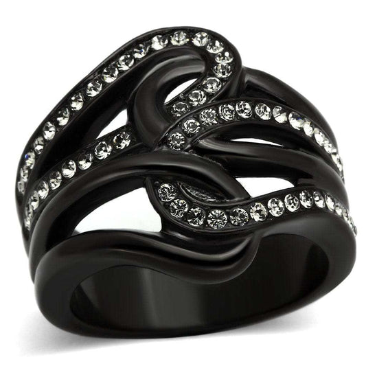 TK978 - IP Black(Ion Plating) Stainless Steel Ring with Top Grade Crystal in Black Diamond - Alamode - Flyclothing LLC