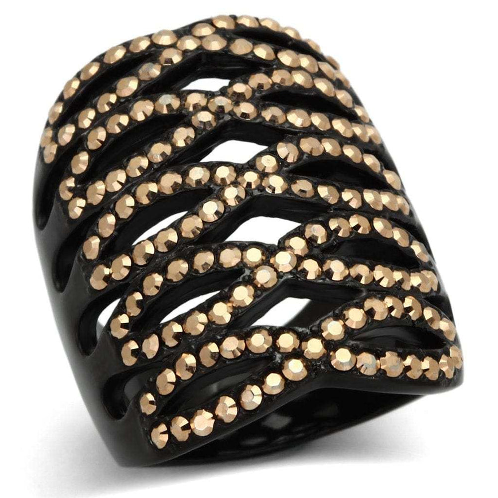 TK979 - IP Black(Ion Plating) Stainless Steel Ring with Top Grade Crystal in Metallic Light Gold - Alamode - Flyclothing LLC