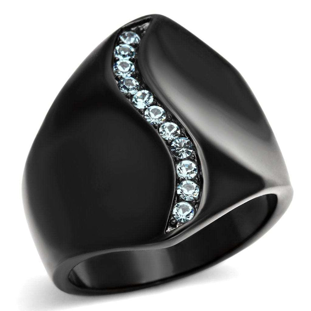 TK991 - IP Black(Ion Plating) Stainless Steel Ring with Top Grade Crystal in Sea Blue - Alamode - Flyclothing LLC