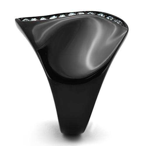 TK991 - IP Black(Ion Plating) Stainless Steel Ring with Top Grade Crystal in Sea Blue - Alamode - Flyclothing LLC