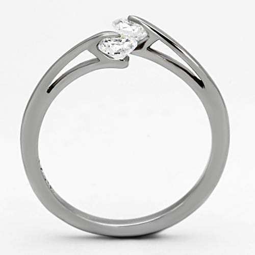 TK995 - High polished (no plating) Stainless Steel Ring with AAA Grade CZ in Clear - Alamode - Flyclothing LLC