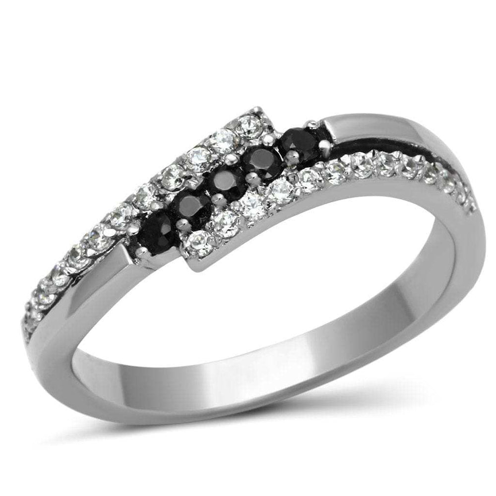 TK996 - High polished (no plating) Stainless Steel Ring with AAA Grade CZ in Black Diamond - Alamode - Flyclothing LLC