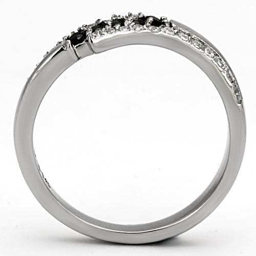 TK996 - High polished (no plating) Stainless Steel Ring with AAA Grade CZ in Black Diamond - Alamode - Flyclothing LLC