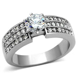 TK997 - High polished (no plating) Stainless Steel Ring with AAA Grade CZ in Clear - Alamode - Flyclothing LLC