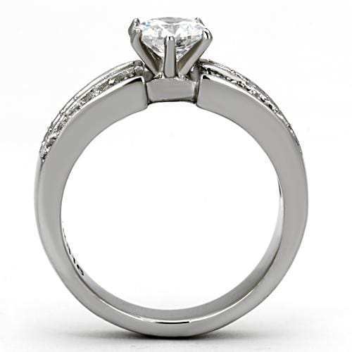 TK997 - High polished (no plating) Stainless Steel Ring with AAA Grade CZ in Clear - Alamode - Flyclothing LLC