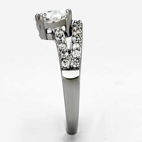 TK998 - High polished (no plating) Stainless Steel Ring with AAA Grade CZ in Clear - Alamode - Flyclothing LLC
