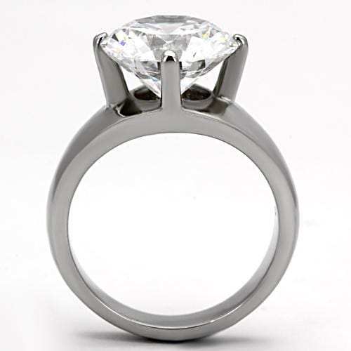 TK999 - High polished (no plating) Stainless Steel Ring with AAA Grade CZ in Clear - Alamode - Flyclothing LLC