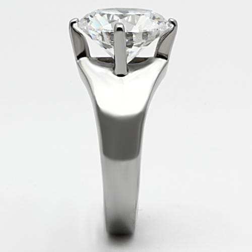 TK999 - High polished (no plating) Stainless Steel Ring with AAA Grade CZ in Clear - Alamode - Flyclothing LLC