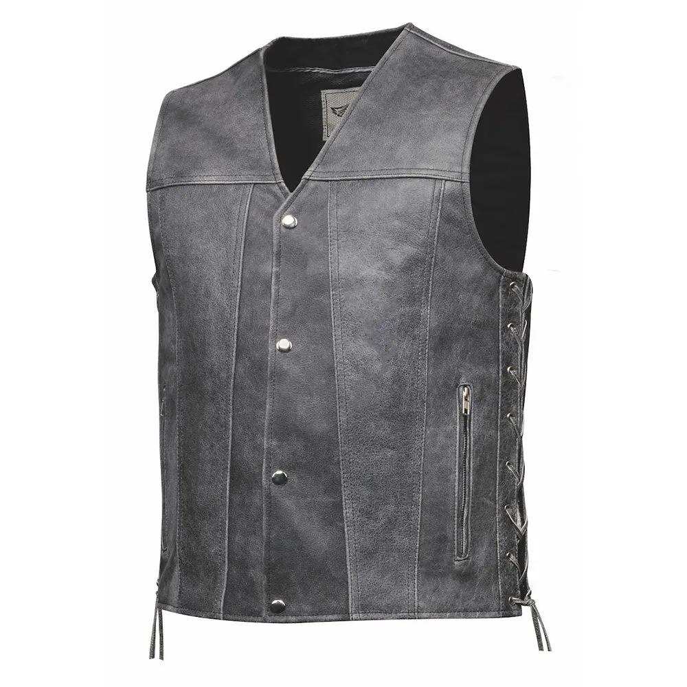 Tombstone - Mens Gray Leather Vest - Unik Just for Bikers - Flyclothing LLC