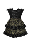 Daisy Corsets Top Drawer 2 PC Black Satin Steel Boned Burlesque Corset & Gold Brocade Skirt Set - Daisy Corsets - Flyclothing LLC
