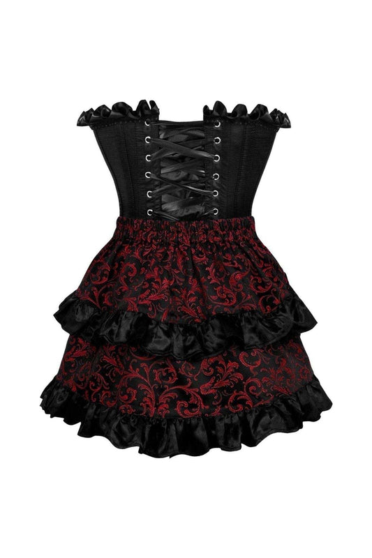 Daisy Corsets Top Drawer 2 PC Black Satin Steel Boned Burlesque Corset & Gold Brocade Skirt Set - Daisy Corsets - Flyclothing LLC