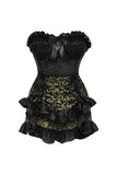 Daisy Corsets Top Drawer 2 PC Black Satin Steel Boned Burlesque Corset & Gold Brocade Skirt Set - Daisy Corsets - Flyclothing LLC