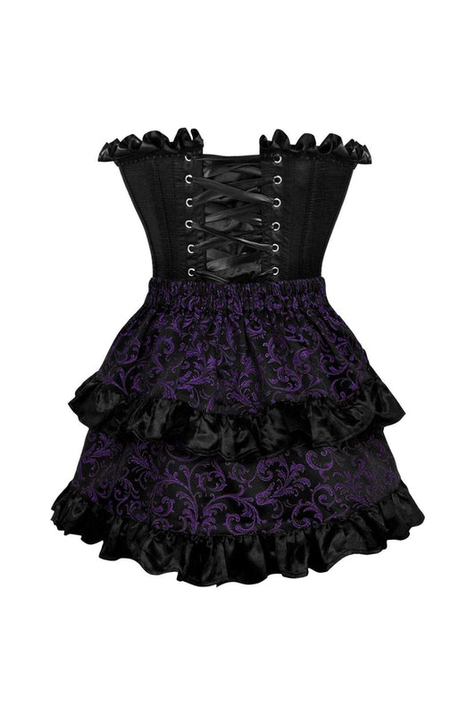Daisy Corsets Top Drawer 2 PC Black Satin Steel Boned Burlesque Corset & Purple Brocade Skirt Set - Daisy Corsets - Flyclothing LLC