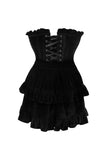 Daisy Corsets Top Drawer 2 PC Black Velvet Lace-Up Corset & Skirt Set - Daisy Corsets - Flyclothing LLC