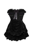 Daisy Corsets Top Drawer 2 PC Black Velvet Steel Boned Burlesque Corset & Skirt Set - Daisy Corsets - Flyclothing LLC