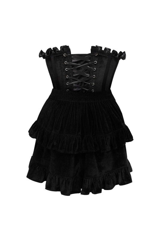 Daisy Corsets Top Drawer 2 PC Black Velvet Steel Boned Burlesque Corset & Skirt Set - Daisy Corsets - Flyclothing LLC