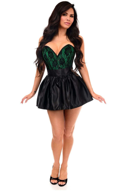 Daisy Corsets Top Drawer 2 PC Green/Black Lace Steel Boned Corset & Satin Skirt Set - Daisy Corsets - Flyclothing LLC
