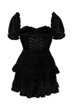 Daisy Corsets Top Drawer 2 PC Steel Boned Black Velvet Overbust Corset w/Sleeves & Skirt Set - Daisy Corsets - Flyclothing LLC