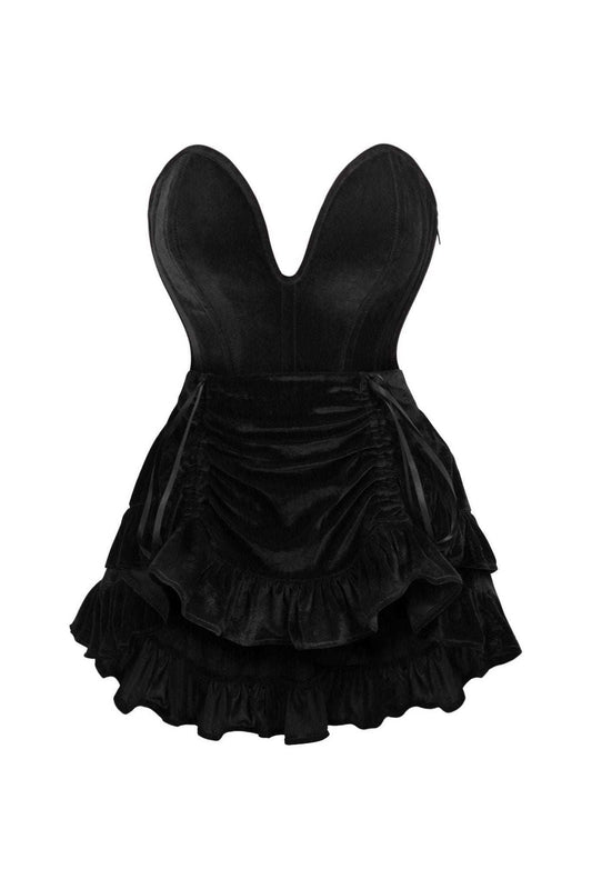 Daisy Corsets Top Drawer 2 PC Steel Boned Black Velvet Plunge Corset & Skirt Set - Daisy Corsets - Flyclothing LLC