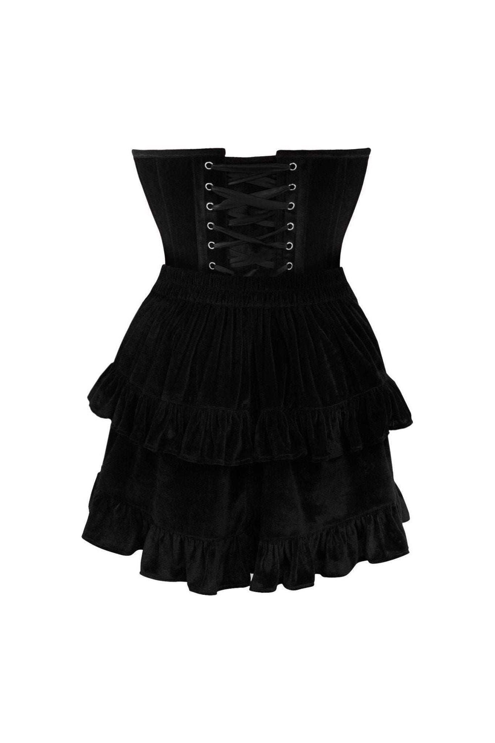 Daisy Corsets Top Drawer 2 PC Steel Boned Black Velvet Plunge Corset & Skirt Set - Daisy Corsets - Flyclothing LLC