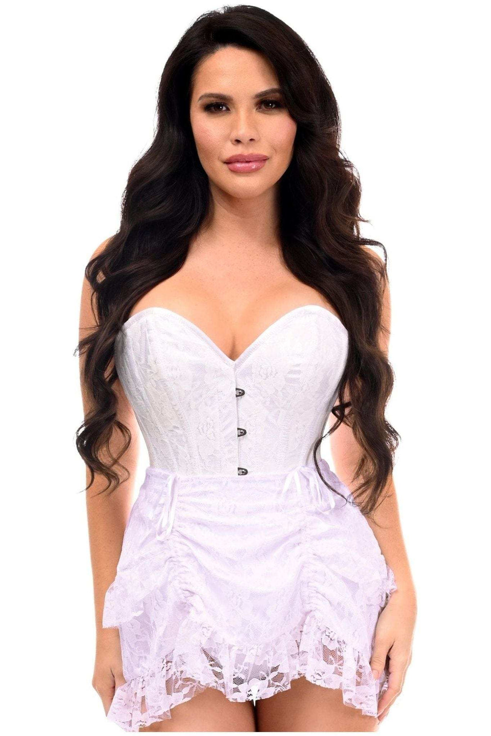 Daisy Corsets Top Drawer 2 PC White Lace Steel Boned Overbust Corset & Skirt Set - Daisy Corsets - Flyclothing LLC