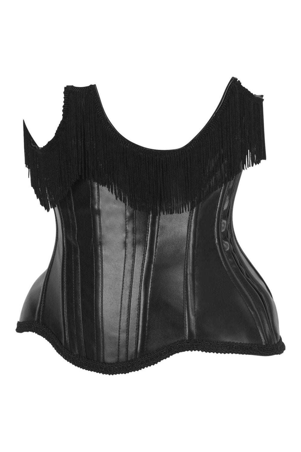 Daisy Corsets Top Drawer Black Faux Leather Steel Boned Underbust Corset w/Fringe - Daisy Corsets - Flyclothing LLC